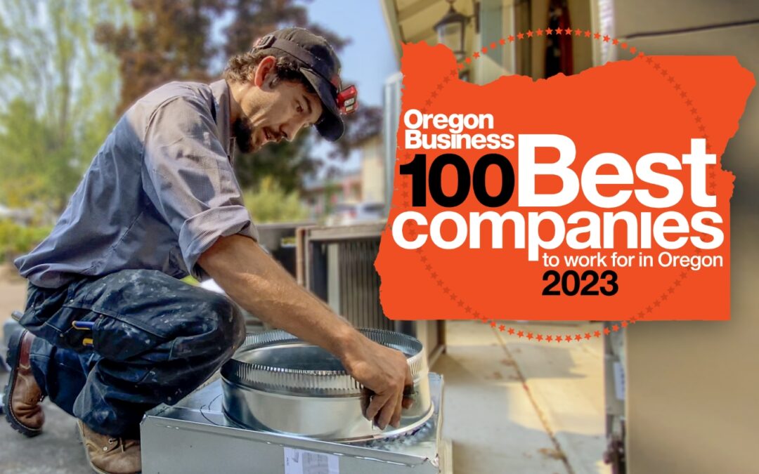 Residential installer preparing ductwork for new HVAC equipment with Oregon Business Top 100 Logo