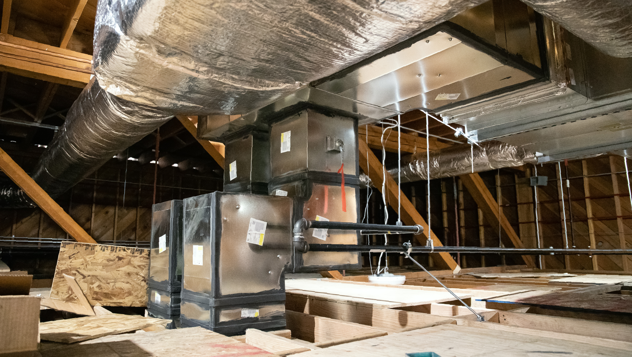 Photo of HVAC duct work in commercial building under construction near Klamath Falls
